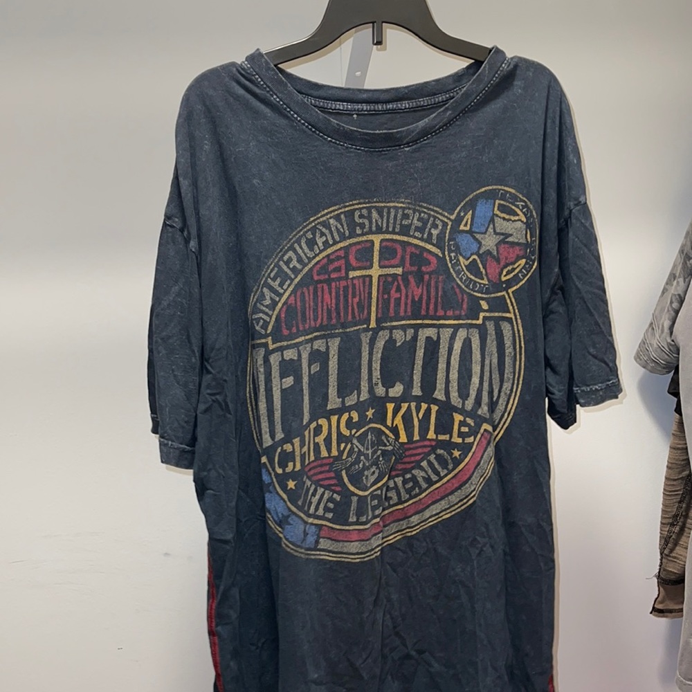 grey/black affliction shirt